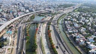 Aerial View of Kuril Flyover Dhaka. Flyovers in Dhaka Bangladesh Stock Footage