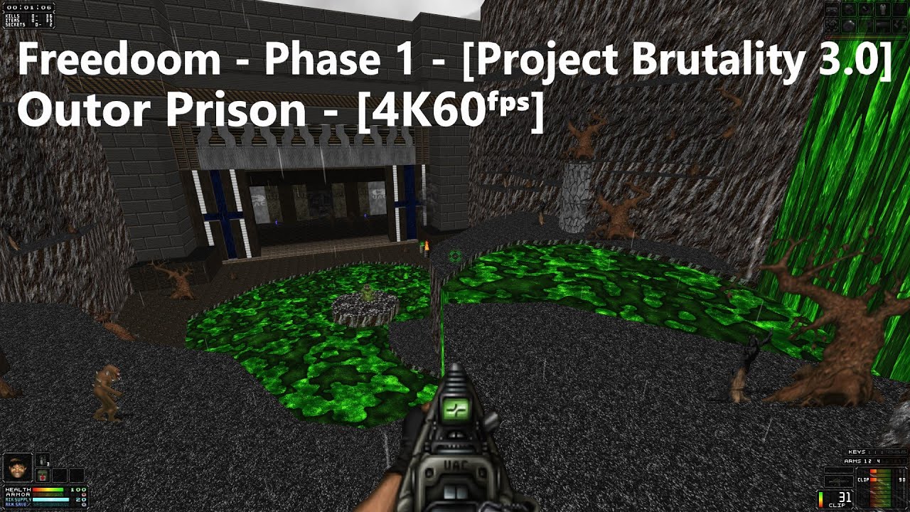 Freedoom - Phase 1 - [P. B. 3.0] - Map E1M1 - Outor Prison - [4K60ᶠᵖˢ ...