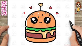 How to Draw a Cute Burger Simple & Easy for Kids