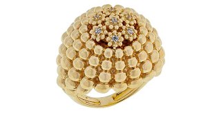 Golden Treasures 14K Italian Gold Caviar Bead CZ Dome Ri...