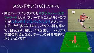 108【保健体育】ラグビーのバックスのポジションの名前と役割を教えてください