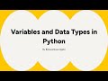 Variables & Data Types in Python