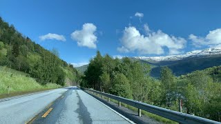 Norway -Tvindefossen - Waterfall, Driving along road E16  4K