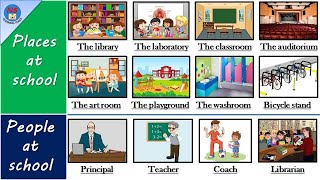 School Vocabulary | Places at School | People at School |School Related Words| 30 School Things name