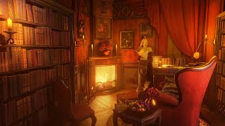Library Secret Room - Study Ambience with Rain Sounds and Crackling Fireplace