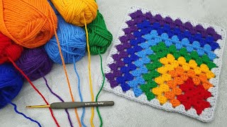 Crochet Rainbow Granny Square : Colorful beginner friendly Home Decor