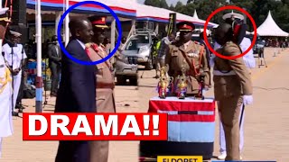 DRAMA!! Ruto laughs at KDF officer after Cap fell off while saluting during recruitment in Eldoret!