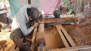 Wooden Lathe Art | Khmer Art makes a simple Drill powered wood lathe | RURAL Style Eps32