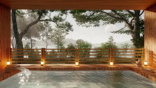 Rainy Bath Ambience | Hot Spring in the Rain for Sleep | Onsen ASMR