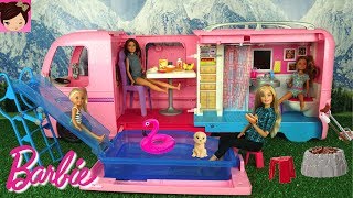 Barbie  Camper Toy with Pool Water Slide - Barbie Chelsea Stacie Skipper Outdoors RV Fun Adventure
