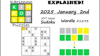 Wordle 1293 \u0026 NYT Hard Sudoku - 2nd January 2025