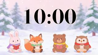 10 Minute Winter Classroom Timer ❄️ Cozy Lofi Study Music, Cute Animals Reading, Hot Cocoa, & Snow