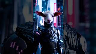 lamb with a detailed sci-fi costume, futuristic rendering #animalrescue #cuteanimals #lamb