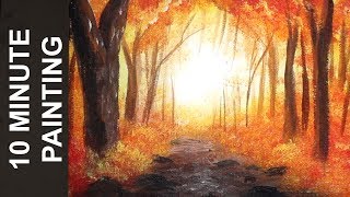 Painting a Misty Autumn Forest Landscape with Acrylics in 10 Minutes!
