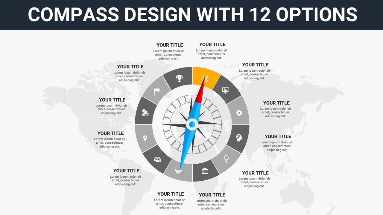 Animated Compass Design With 12 Options Slide In PowerPoint - YouTube