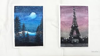 2 easy oilpastel drawing for beginners| Step bystep pastel drawing| Mountain & Eiffel tower drawing