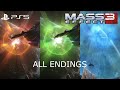 Mass Effect 3 Legendary Edition Remastered - All Four Main Endings 1080p PS5