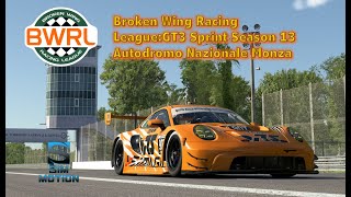 🔴Live🔴 Broken Wing Racing League:GT3 Sprint Season 13-Monza