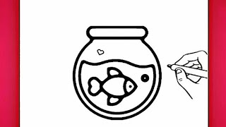 رسم حوض سمك / كيفية رسم حوض اسماك / رسم سهل للمبتدئين / تعليم الرسم للمبتدئين | رسم سمكة