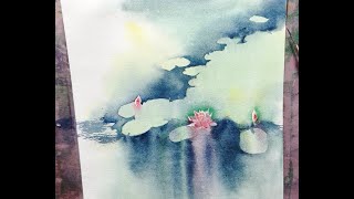 water lilies watercolour painting - class instruction