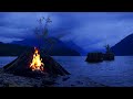 [DARK SCREEN] Gentle ocean waves and crackling fire sounds for sleeping and relaxation no ads