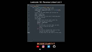 Leetcode 92. Reverse Linked List II in Python | Python Leetcode | Python Coding Tutorial | ASMR