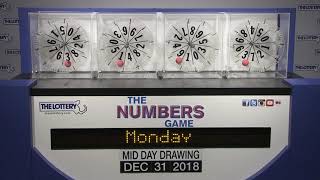 Midday Numbers Game Drawing: Monday, December 31, 2018