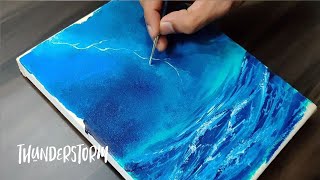 Thunderstorm At The Sea Acrylic Painting | Stormy Night Ocean Waves | Sponge | Step by Step
