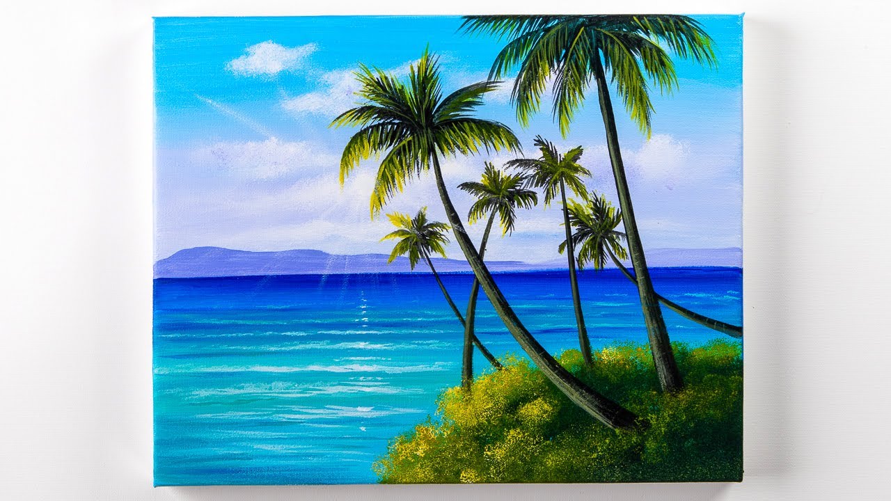 Easy Beach Painting Tutorial | Acrylic Beach Scenery With Gentle ...