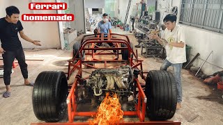 Complete installation of a huge engine for homemade Ferrari