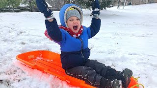 Caleb PLAYS IN THE SNOW ON FUN Snow Day FOR KIDS