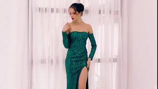 FASHION GENIE BOUTIQUE - Memories Green Sequin Bardot Side Split Maxi Dress