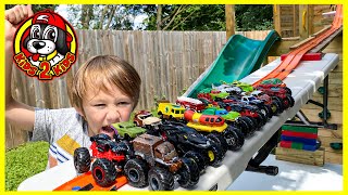 Monster Jam Toys - The LONGEST Hot Wheels Monster Trucks Downhill Race! (Outside & Inside the House)