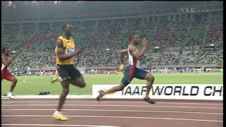 Tyson Gay \u0026 Usain Bolt sideview slo-mo (Osaka WC 2007 200m Final)