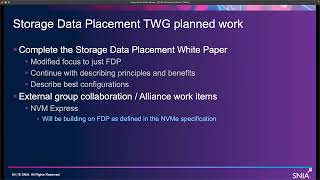 SNIA Storage Data Placement (SDP) TWG 2024 Review and 2025 Plans