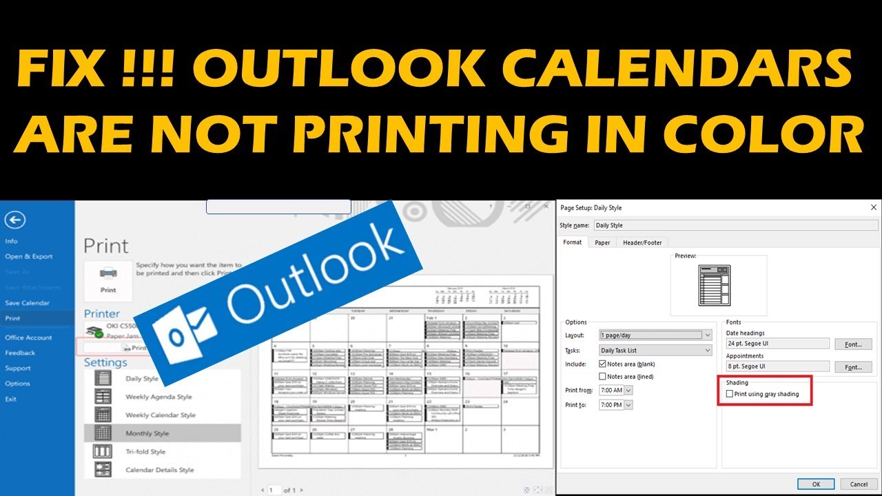 FIX !!! OUTLOOK CALENDARS ARE NOT PRINTING IN COLOR - YouTube