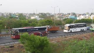 TAT Scania and SRM Mercedes Benz bus near Chennai