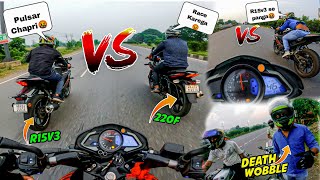 Pulsar Ns200 vs Yamaha R15m vs Yamaha R15v3 Highway race 🔥|| Ns200 beats R15m 😱