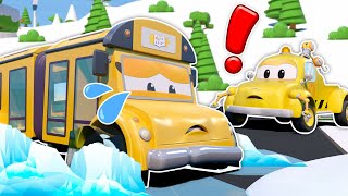 Ouch! 🚍 School Bus Wheels Are Stuck In Ice! He needs a repair! | Tom’s Garage | Kids Cartoon