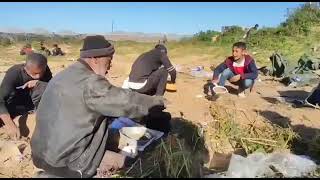 Palestinians of the northern Gaza Strip sifting rice from dirt in an attempt to battle famine