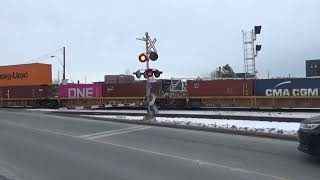 CPKC 113 intermodal stack train at West Toronto junction.