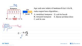 Kumparan B R A Atas U Bawah S Agar arah arus induksi di hambatan R dari A ke B, maka magnet harus...