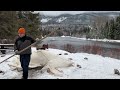 winter camping in a canvas hot tent in freezing temperatures