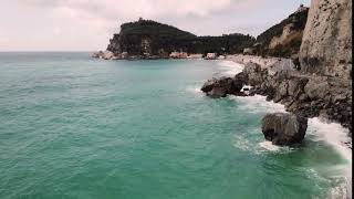 drone flying over baia dei saraceni