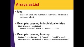 Array to Arraylist conversion using asList in JAVA - Method - 1