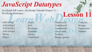 JavaScript full course | JavaScript Tutorial Chapter 11 - JavaScript Datatypes
