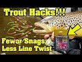 2018 Trout fishing hacks!  How to reduce line twist and snags.  Great new rigs. Weedless Mice tails!