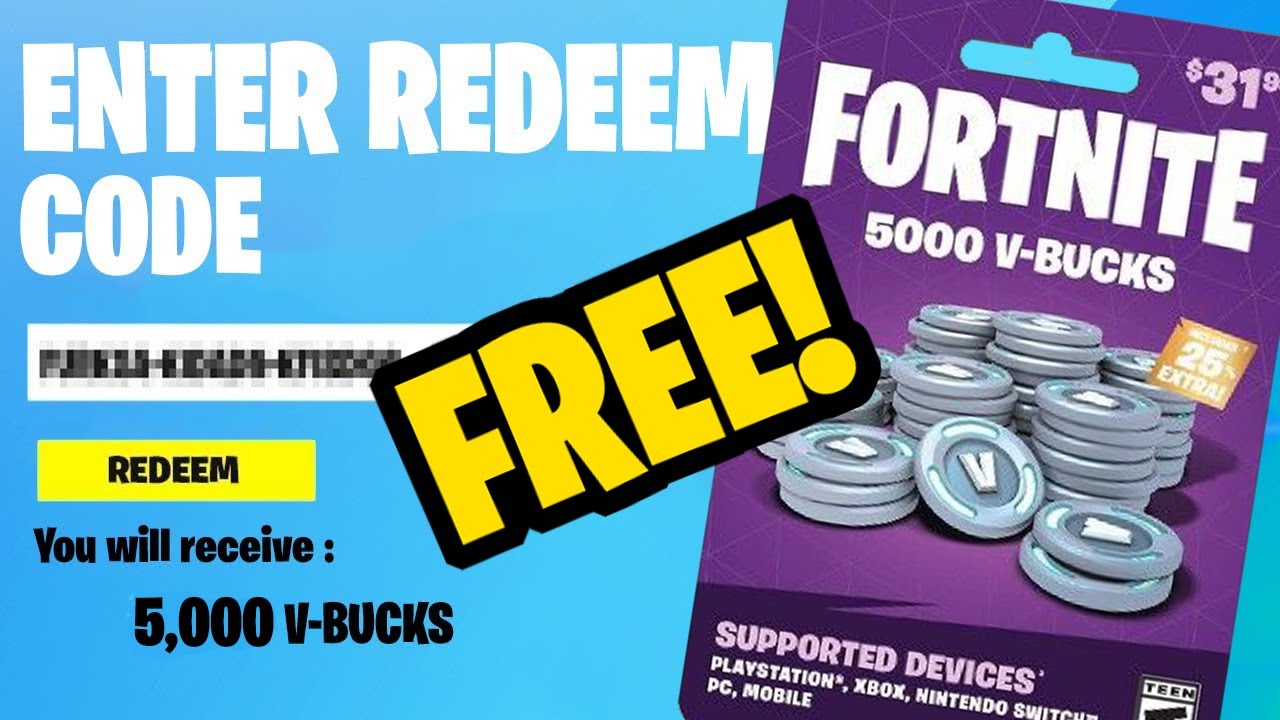 FREE 5,000 V-BUCKS GIFT CARD REDEEM CODE GLITCH! - YouTube