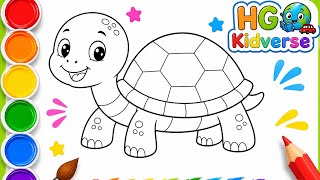 Cute Turtle Coloring for Kids 🐢 | Easy Drawing and Learn Colors