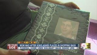 Mother angry after late son's ashes placed inside Walmart bags